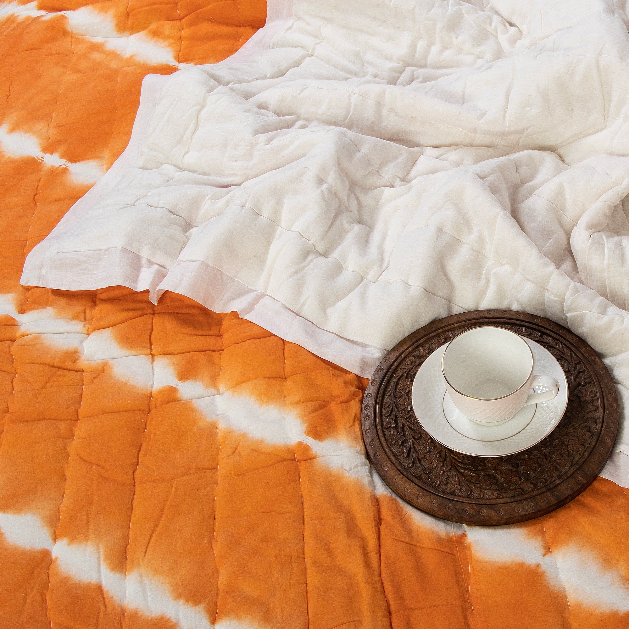 Premium Orange Tie and Dye Pure Cotton Jaipuri Quilt